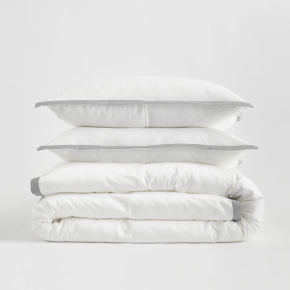 Quince 100% Organic Cotton Sateen Border White Duvet & Shams